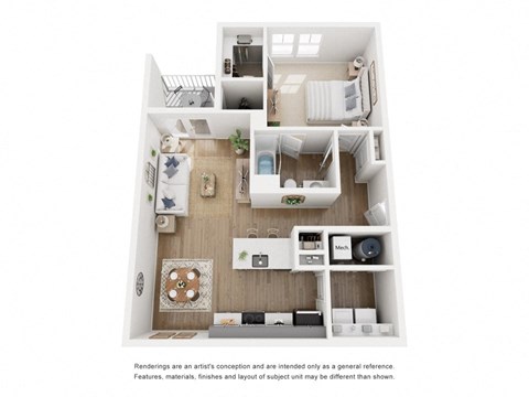 Floor plan for 1 bed, 1 bath, 807 sqft